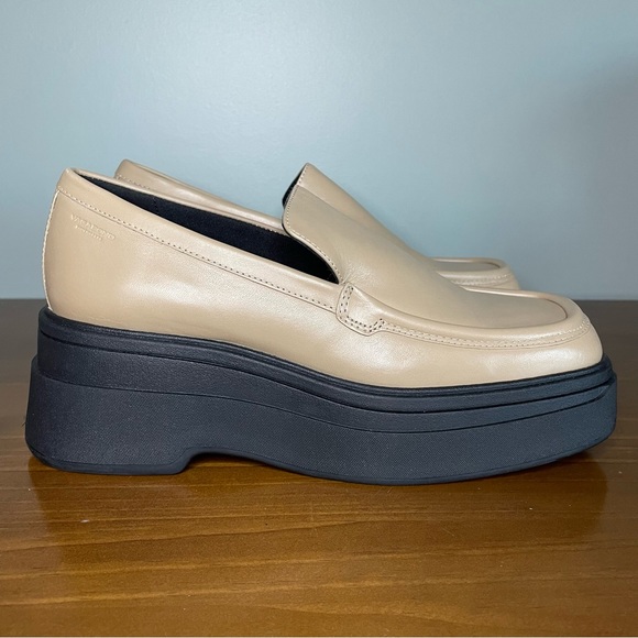 VAGABOND Carla Lark Chunky Platform 90s Y2K Loafers Tan Beige Leather 39 9 NWOB - Picture 3 of 16